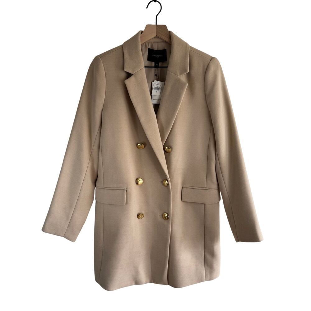 NWT Banana Republic M Double-Breasted Blazer Beige Ivory Gold Jacket